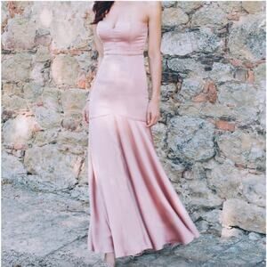 Fame and Partners Nebula Dress Gown Strapless Sweetheart Trumpet Pink Satin 0